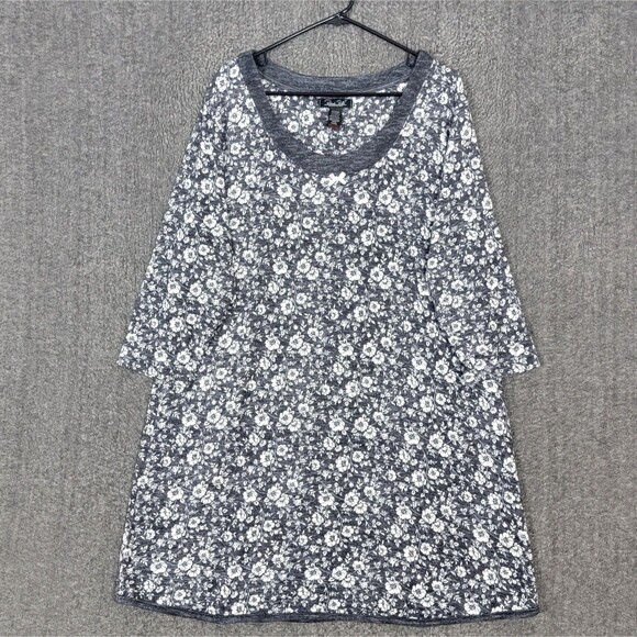 Rene Rofe Sleepwear Nightgown Womens 1X Gray White Floral 3/4 Sleeve Cottagecore - Picture 1 of 10